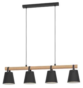 Lampadario Industriale Pandore nero in legno, D. 0 cm, L. 107 cm, 4 luci, INSPIRE