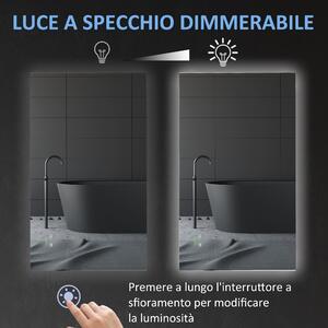 Kleankin Specchio Bagno con Luce LED, Sistema Anti-Appannamento e Tasti Touch, 90x60cm, Argento