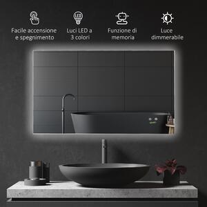 Kleankin Specchio Bagno Illuminato con LED, Anti-Appannamento, Tasti Touch Intuitivi, 90x60cm - Argento
