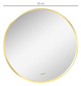 Kleankin Specchio Bagno Rotondo con Cornice da Parete in Lega di Alluminio, Ø50x2cm, Oro