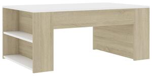 Tavolino Bianco e Rovere Sonoma 100x60x42 cm Legno Multistrato