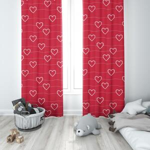 Tenda su anelli 140x250 cm rosso con cuori
