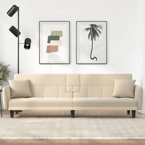 Divano Letto con Portabicchieri in Tessuto Crema