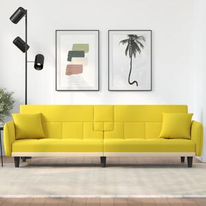 Divano Letto con Portabicchieri in Tessuto Giallo Chiaro