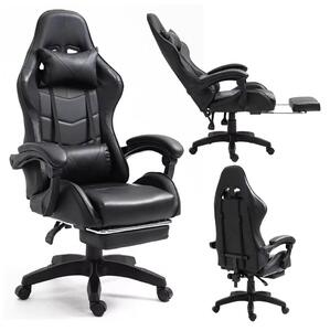 Sedia da gaming girevole con poggiapiedi, nera