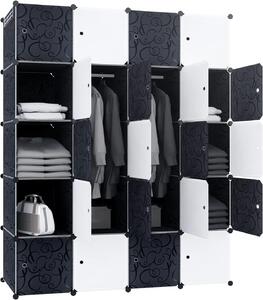 Organizzatore modulare per armadi "DIY" della marca QEENTOE, dotato di asta appendiabiti, ideale per riporre abiti, scarpe e libri, composto da 20 moduli, colore nero e bianco