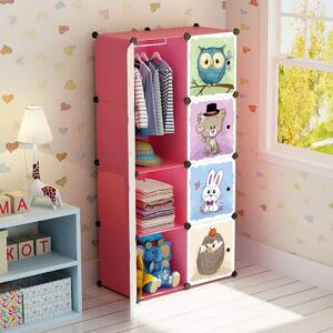 Armadio per bambini, modulare, composto da 6 cubi e una parte appendiabiti, colore rosa, dimensioni 75x47x147 cm