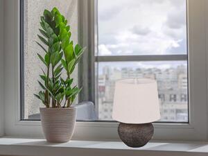 Piccola lampada da tavolo a LED rotonda a 1 luce con base in Vetroceramica e paralume in tessuto beige H25cm