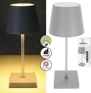 Lampada da tavolo a LED grigia, 17 LED, 8,5 x 26 cm, ABS/PS, funzione touch, alimentata a batterie, luce bianco caldo, 3 livelli di luminosità, 25 lumen, illuminazione da tavolo