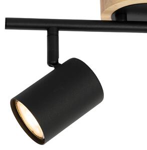 Spot moderno nero con legno inclinabile a 2 luci - Jeana