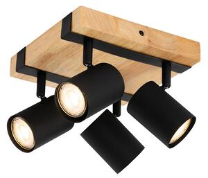 Lampada da soffitto nera con legno rettangolare orientabile a 4 luci - Jeana