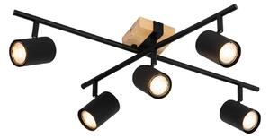 Lampada da soffitto nera con legno rettangolare orientabile a 5 luci - Jeana