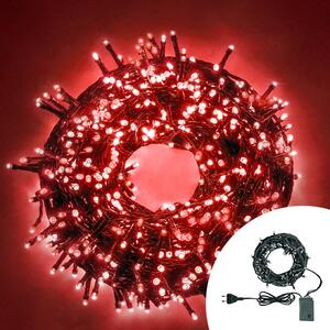Catena di luci 15 metri da 200 Led Rosso con cavo verde Wisdom