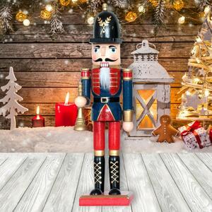 Schiaccianoci di Natale 30cm in legno Soldato con piffero di colore rosso e blu Wisdom