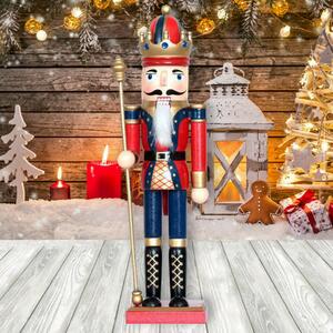 Schiaccianoci di Natale 30cm in legno Re con scettro di colore rosso e blu Wisdom