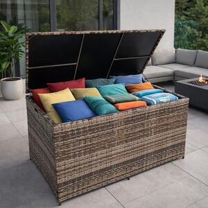 Scatola per cuscini in poly rattan 870 litri Scatola per cuscini XXL Scatola per cuscini beige-marrone