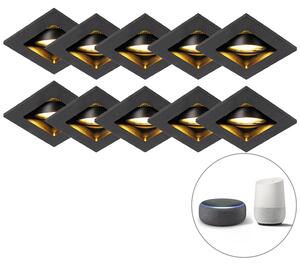 Set di 10 faretti da incasso intelligenti neri con Wifi GU10 - Qure