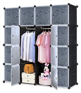 Organizzatore per armadi fai-da-te QEENTOE, con asta appendiabiti, adatto per riporre vestiti, scarpe e libri, composto da 16 scomparti, colore nero