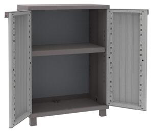 Comodino in plastica, dimensioni 68x37,5x91,5 cm, colore grigio/taupe, con 2 ante e 1 ripiano
