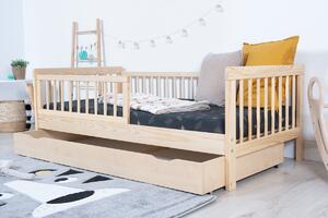 Letto per bambini con barriera TEDDY - naturale - letto + spazio di archiviazione 160x70 cm