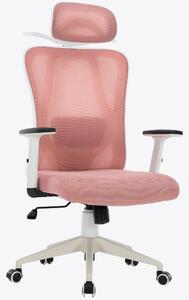 Sedia da ufficio con appendiabiti salvaspazio - sedia da scrivania ergonomica con supporto per il collo e la zona lombare - comoda sedia da gaming con schienale in rete e funzione reclinabile, colore: bianco/rosa