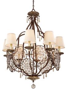 Feiss Lampadario grande design rustico in acciaio con diffusori in tessuto a 8 luci Marcella Acciaio Inox,Tessuto Bronzo E27 60W 8 Lampadine