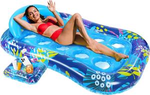 Letto gonfiabile per l'acqua, dimensioni 180x120 cm, con portabevande, colore blu
