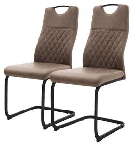 Set di 2 sedie da pranzo ML-Design, modello schienale alto, imbottite, con struttura in acciaio e rivestite in ecopelle, colore marrone. Ideali per la cucina