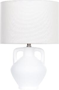 BELIANI Lampada da tavolo base in Vetroceramica bianca paralume in lino a forma di tamburo design minimalista