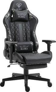 Poltrona da ufficio Chair Racing con poggiapiedi e braccioli ergonomici 4D, design sportivo ed ergonomico, colore: nero/grigio militare