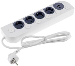 Multipresa con prese di ricarica USB a comando indipendente, 4 prese, cavo da 1,5 m