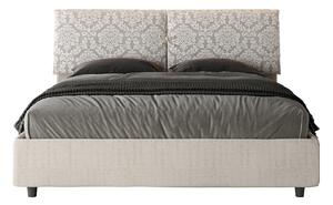 Letto Matrimoniale 160x190 cm con Rete e Contenitore con Testata e Alzata Comoda Imbottito in Tessuto Agata Mados Bianco