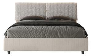 Letto Matrimoniale 160x190 cm con Rete e Contenitore con Testata e Alzata Comoda Imbottito in Tessuto Aragona Mados Bianco