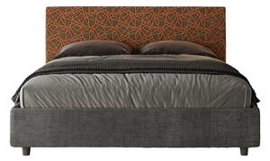 Letto Matrimoniale 160x210 cm con Rete e Contenitore con Testata e Alzata Comoda Imbottito in Tessuto Era Arla Arancio