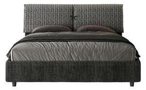 Letto Matrimoniale 160x190 cm con Rete e Contenitore con Testata e Alzata Comoda Imbottito in Tessuto Aragona Mados Blu