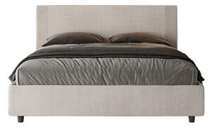 Letto Matrimoniale 160x190 cm con Rete e Contenitore con Testata e Alzata Comoda Imbottito in Tessuto Labirinto Rosal Bianco