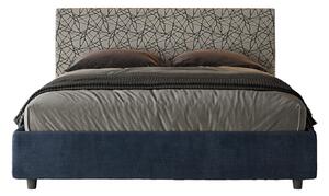 Letto Matrimoniale 160x200 cm con Rete e Contenitore con Testata e Alzata Comoda Imbottito in Tessuto Era Arla Blu
