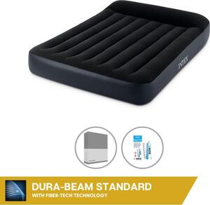 Letto ad aria Intex - 2 persone - 137 x 191 x 25 cm - Nero - Con pompa incorporata + lenzuola antracite + set di riparazione