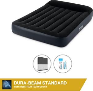 Letto ad aria Intex - 2 persone - 137 x 191 x 25 cm - Nero - Con pompa incorporata + lenzuolo nero + set di riparazione