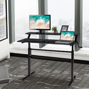 Costway Scrivania con altezza regolabile con 2 livelli, Postazione da lavoro sit to stand con mensola Nero
