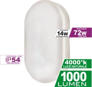 Plafoniera led ovale 14w luce naturale 4000k ecoman bianco ip54
