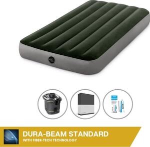 Letto gonfiabile Intex - 1 persona - 99 x 191 x 25 cm - Verde - Con pompa + lenzuolo nero + set di riparazione