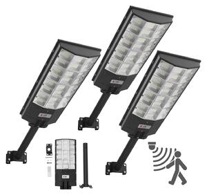 Lampione solare - Set di 3 lampioni LED da 8000 W - Luminosità 450000 lm - Sensore crepuscolare - Rilevatore di movimento - Impermeabile IP67 - Proiettore LED per esterni - Vialetto e cortile