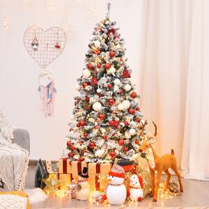 Costway Albero di Natale 180 cm in PVC 600 rami, Abete artificiale innevato illuminato con solida base di metallo, Bianco