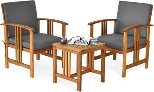KOMFOTTEU Set di mobili da giardino in 3 pezzi per 2 persone, legno di acacia, mobili da giardino con cuscini, 1 tavolo e 2 poltrone, cuscini rimovibili, per cortile, terrazza, soggiorno