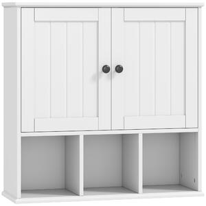 HOMCOM Armadio da Parete per Bagno, Mobile Contenitore con 2 Ante, Ripiano Regolabile e Scomparti Aperti, Bianco | Aosom Italy