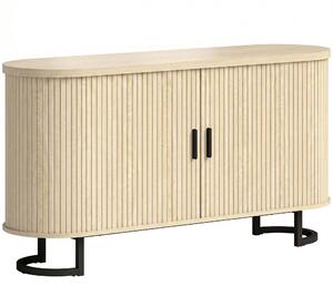 HOMCOM Credenza da Soggiorno, Mobile Contenitore Ovale con 2 Porte Scorrevoli e Ripiani Regolabili, 140x40x75 cm, Legno Naturale | Aosom Italy