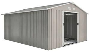 Outsunny Casetta da Giardino con Porte Scorrevoli e Tetto Inclinato, in Acciaio e PP, 340x386x200 cm, Grigio | Aosom Italy