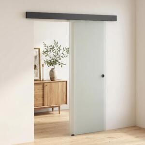 DecHome Porta Scorrevole in Vetro Temperato Sabbiato con Binario Silenzioso e Guida 77.5x205 cm colore Trasparente