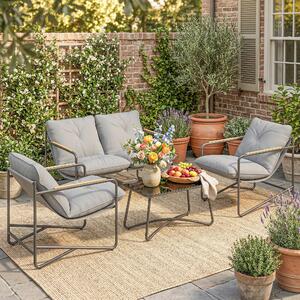 VivaGarden Salotto da Giardino con Divano 2 Posti 2 Poltrone e Tavolino con Cuscini in Metallo colore Grigio Chiaro